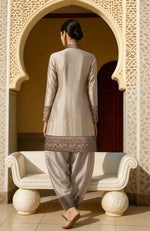 Ivory Kashidakari Jamawar Embroidered Jacket & Draped Salwar Set