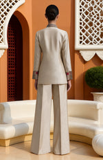 Champagne Embroidered Jacket & Wide-Leg Trousers Set