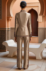 Gold Embroidered Blazer & Wide-Leg Trousers Set