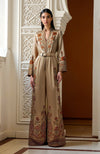 Beige Kashmir Jamawar  Embroidered Belted Jumpsuit