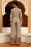 Beige Kashmir Jamawar Embroidered Belted Jumpsuit