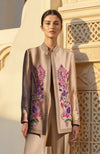 Beige Paper Mache Kashidakari Embroidered Pant Suit