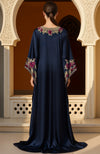Navy Blue Gold and Burgundy Floral Embroidered Kaftan Dress