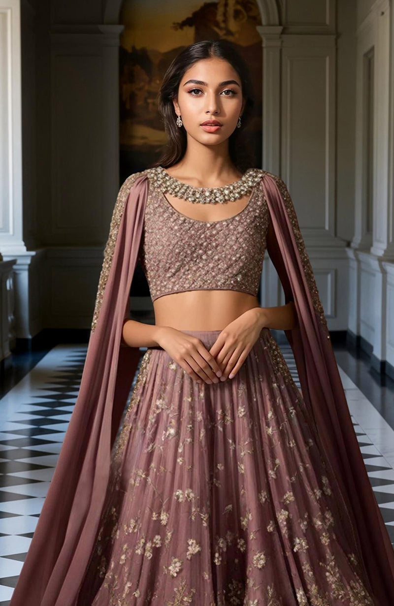 Mauve Embroidered Lehenga Set