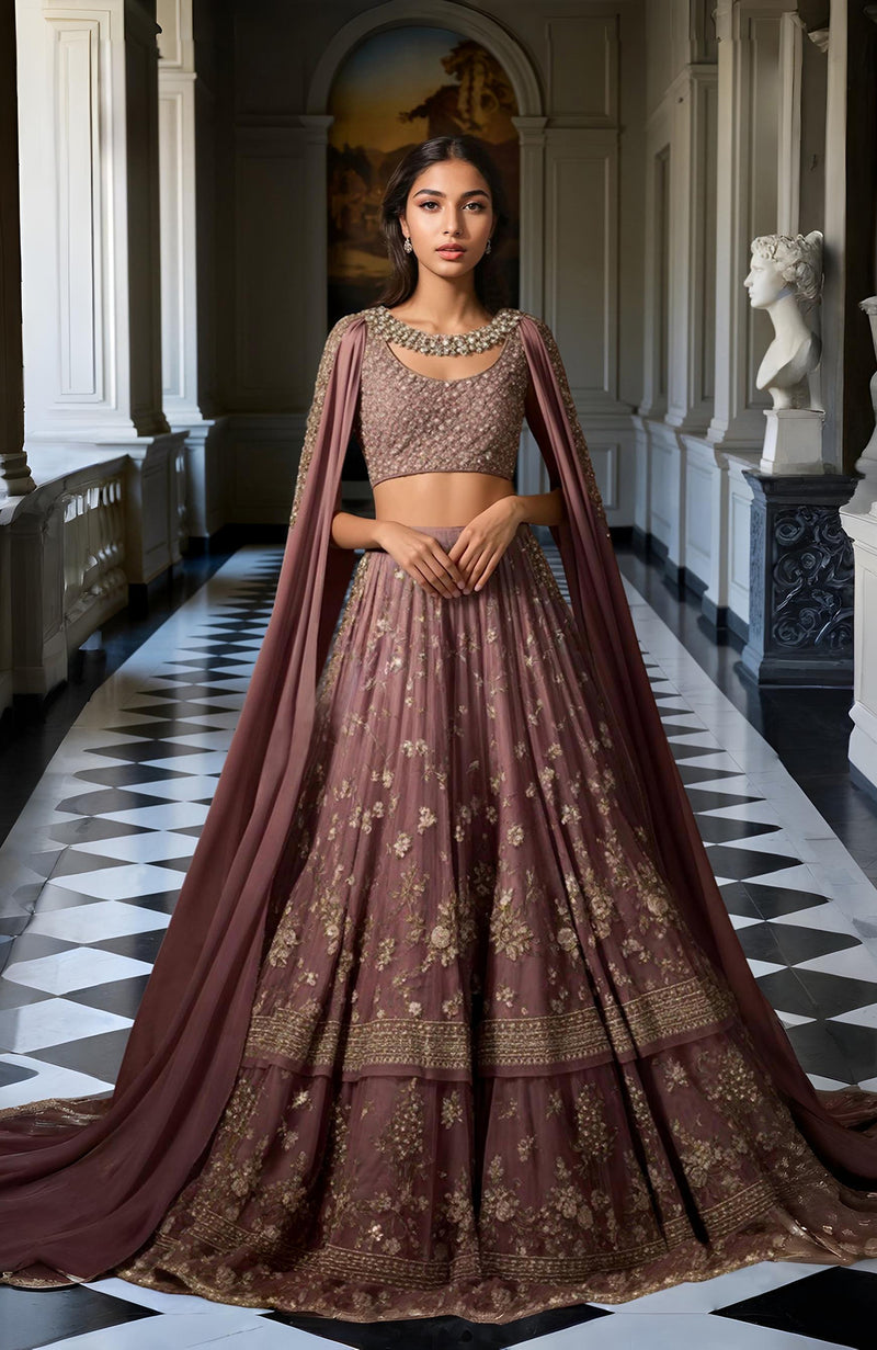 Mauve Embroidered Lehenga Set
