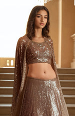 Golden Rose Shimmer Cape Lehenga Set