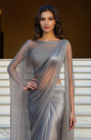 Celestial Silver Hand Embroidered Draped Saree and Cape