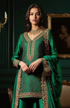 Emerald Green Gold Embroidered Sharara set