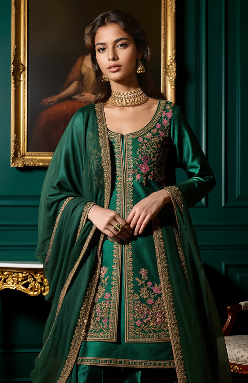 Emerald Green  Gold Embroidered Gharara set