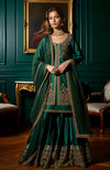 Emerald Green  Gold Embroidered Gharara set