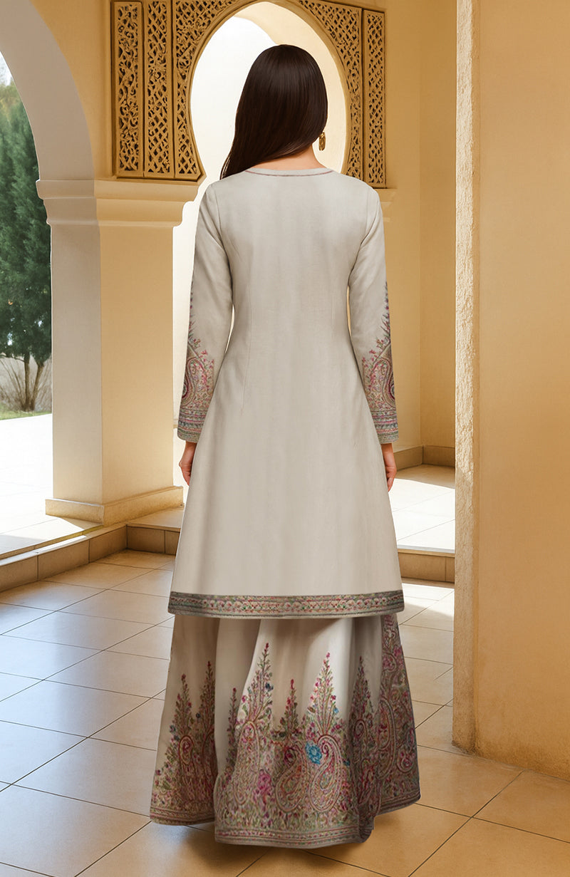 Regal Ivory Paisley Embroidered Skirt Set