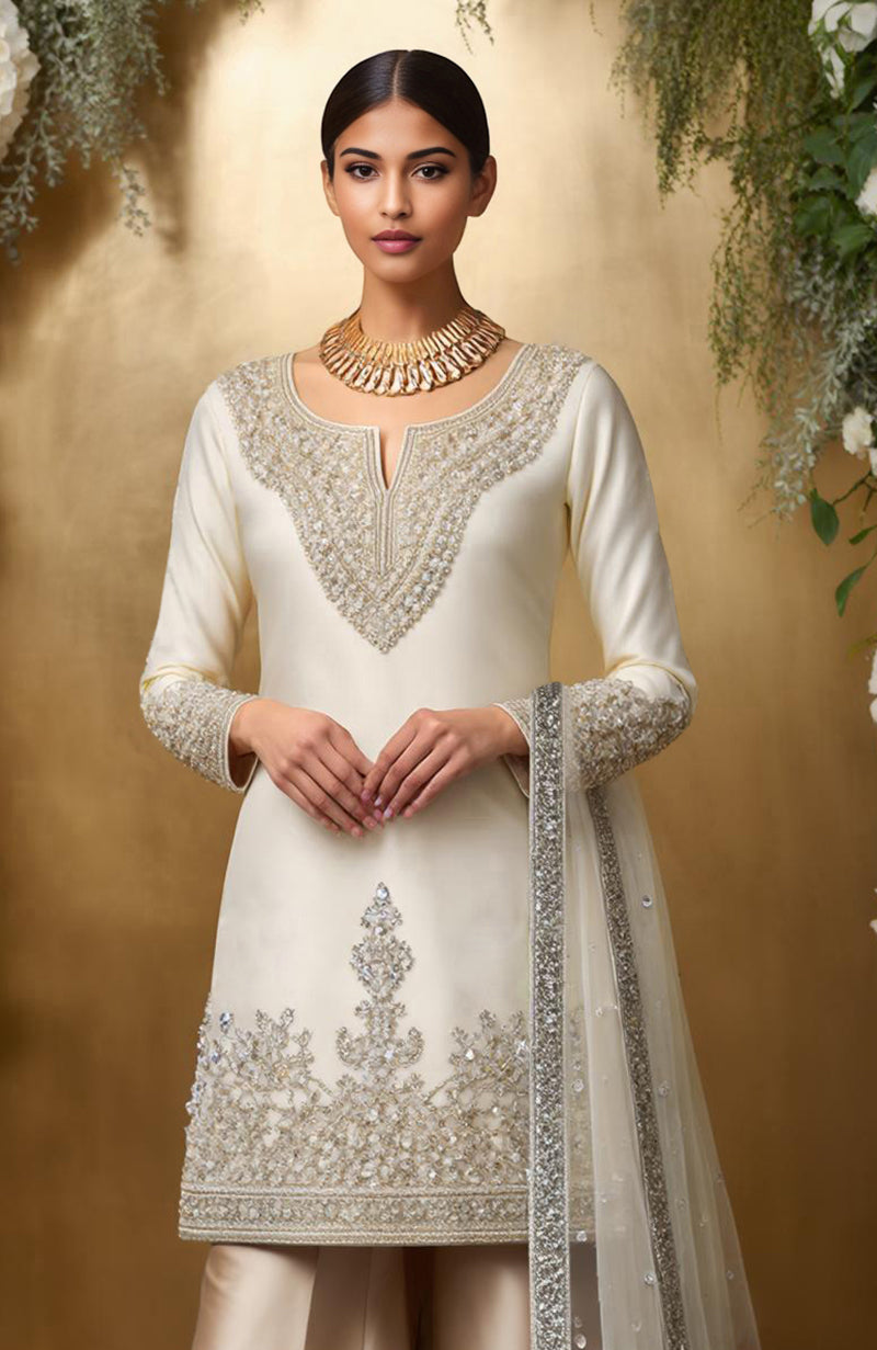Ivory Elegance Bead & Crystal Embroidered Sharara set