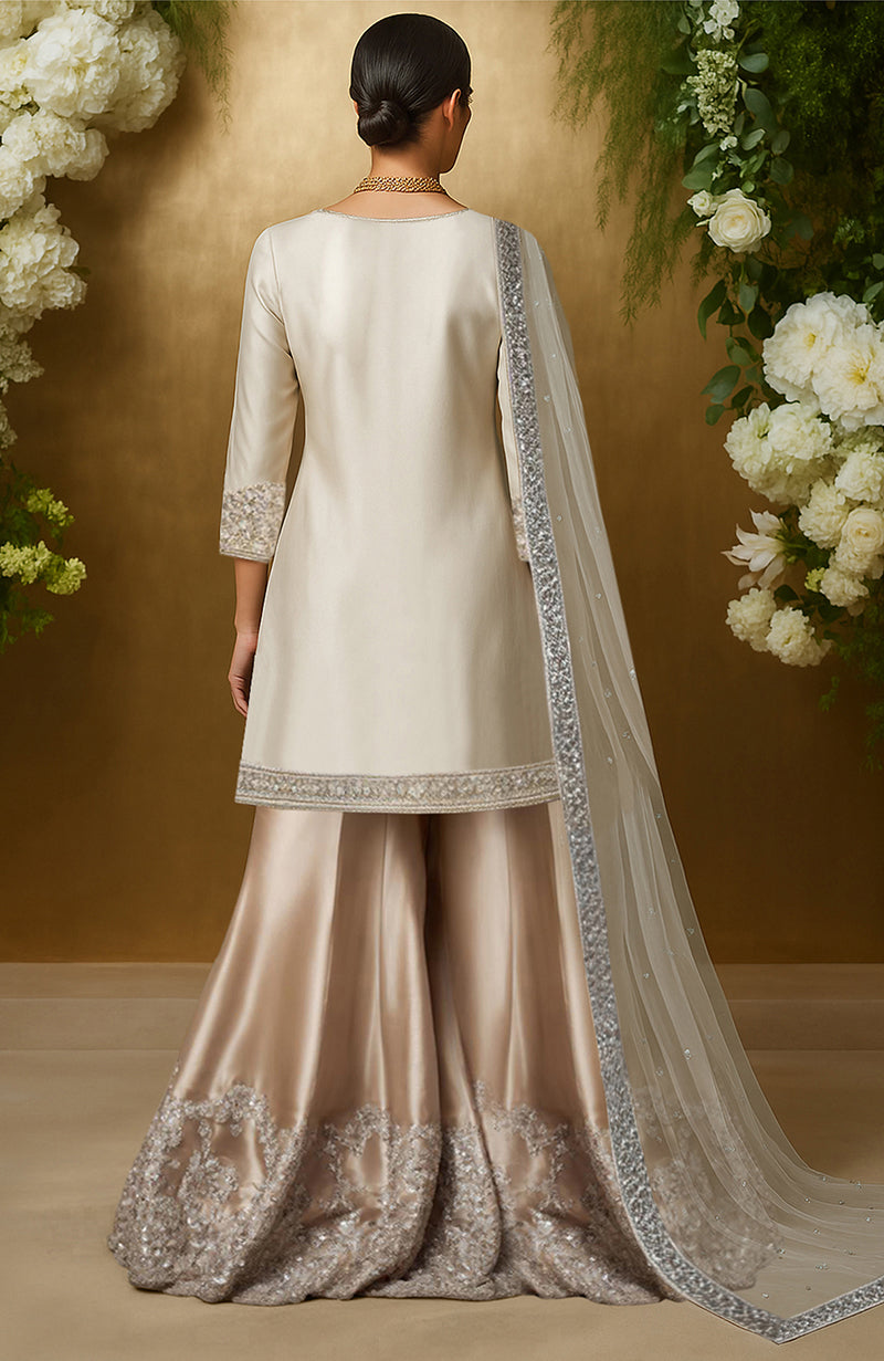 Ivory Elegance Bead & Crystal Embroidered Sharara set