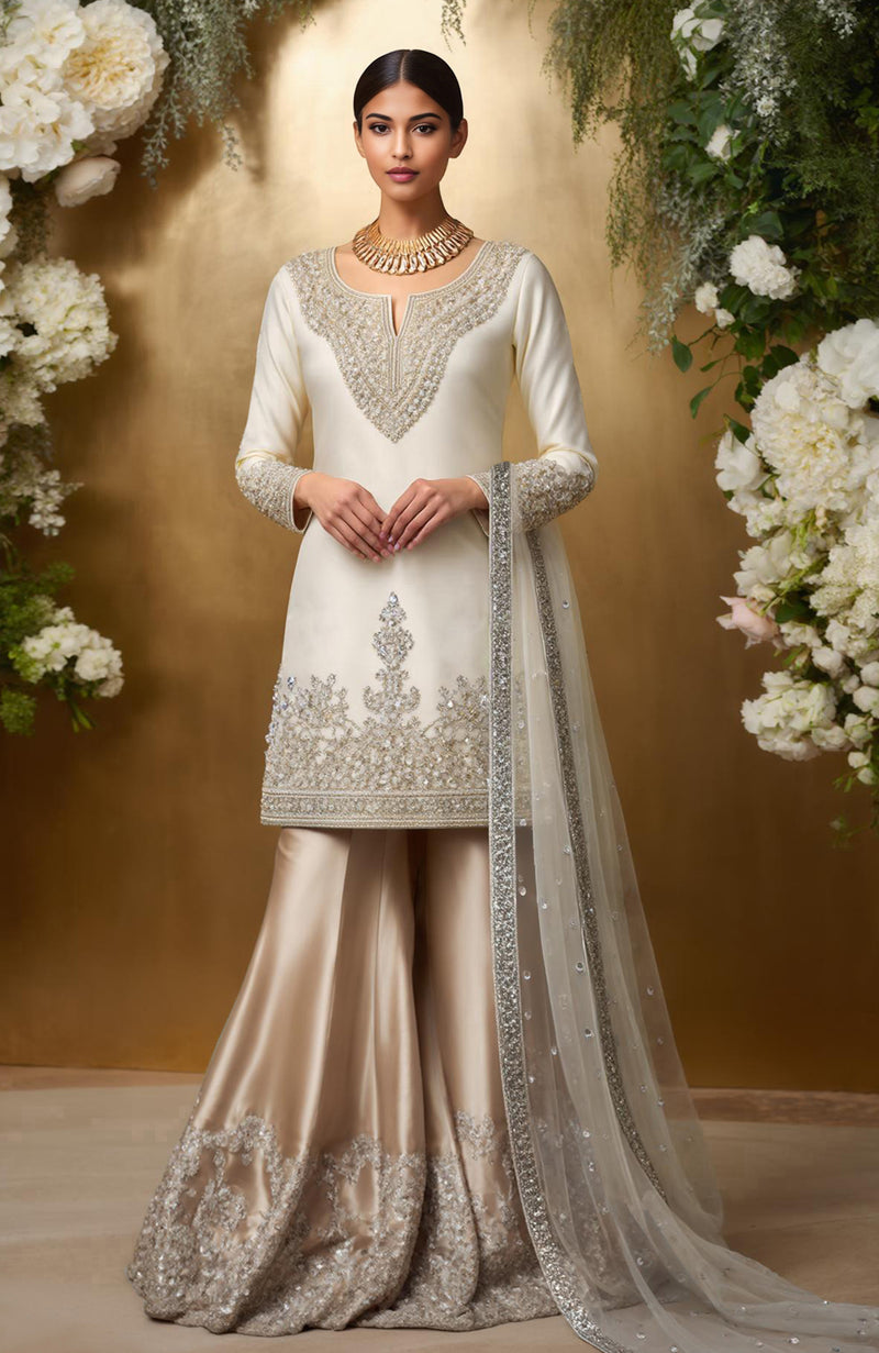 Ivory Elegance Bead & Crystal Embroidered Sharara set