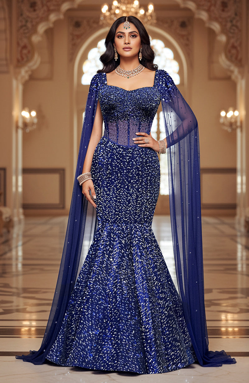 LAILA Sapphire Starlet Embroidered Corset Mermaid Lehenga Set