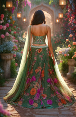 Enchanted Forest Green Floral Corset Lehenga Set