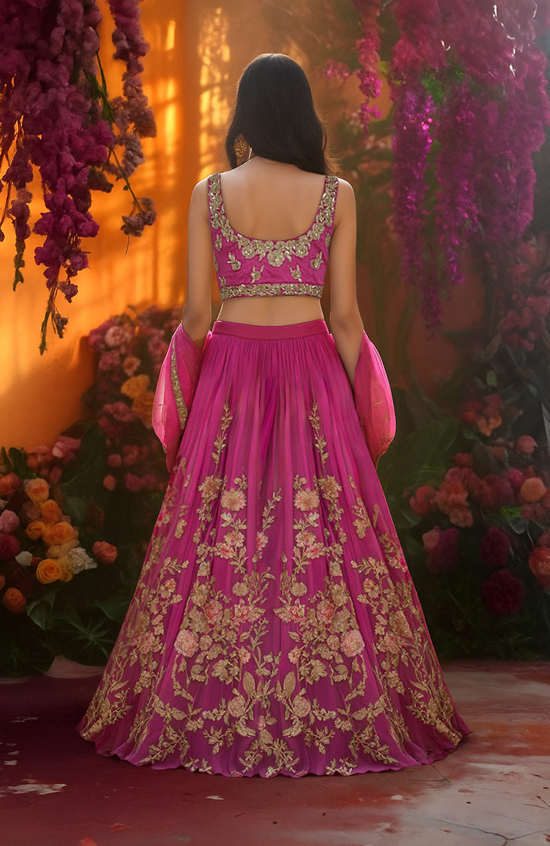 Rosette Gold Floral Embroidered Lehenga Set