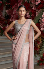 Blush Pink Silver Embroidered Draped Saree Set