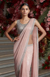Blush Pink Silver Embroidered Draped Saree Set