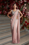 Blush Pink Silver Embroidered Draped Saree Set