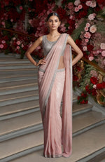 Blush Pink Silver Embroidered Draped Saree Set