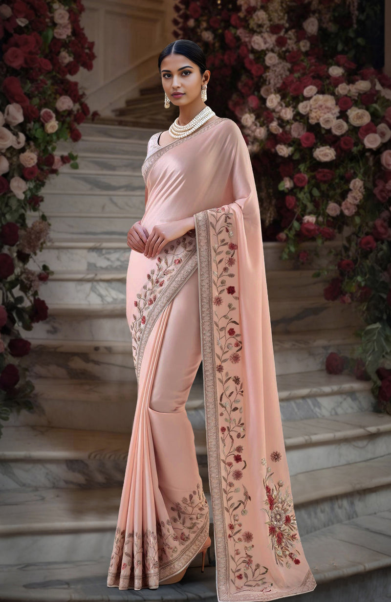 Blush Pink Parsi Gara Beads & Sequin Embroidered Saree