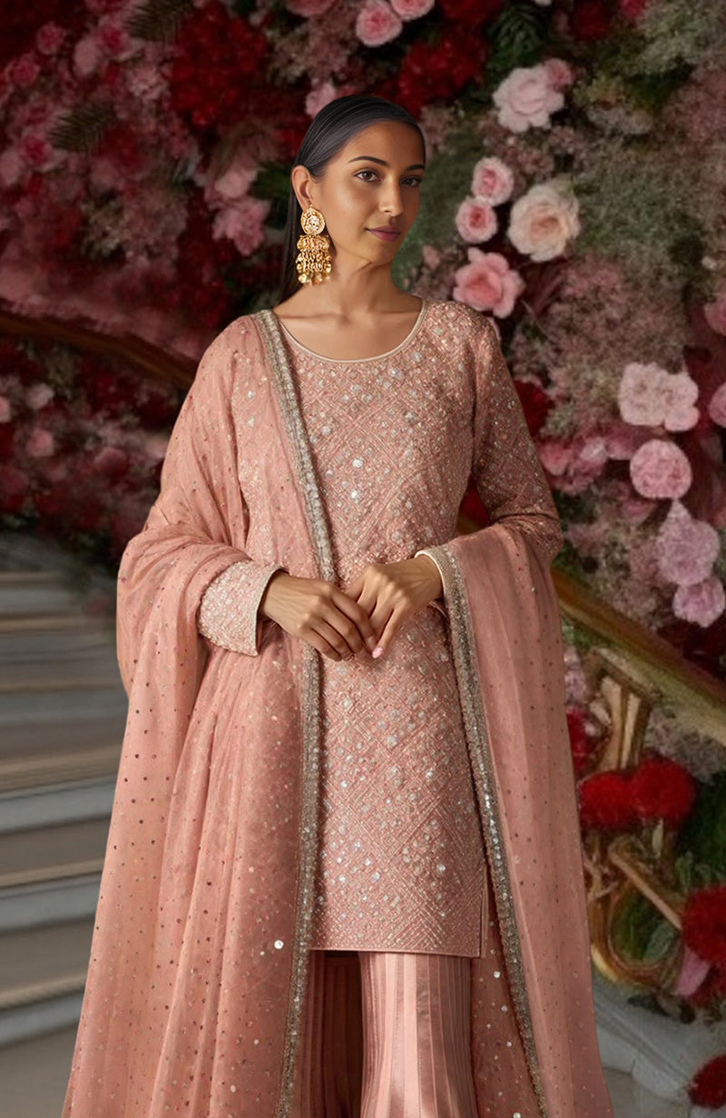 Blush Pink Beads and Sequin Embroidered Sharara Set