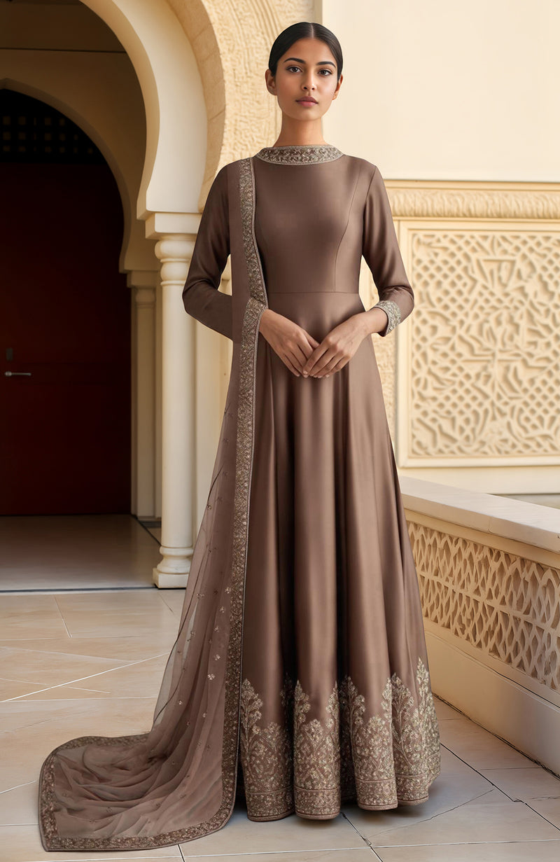 Dusty Lilac Resham Zari & Sequin Embroidered Anarkali Set