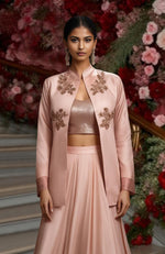 Blush Pink Resham Sequin and Beads Embroidered Skirt Set
