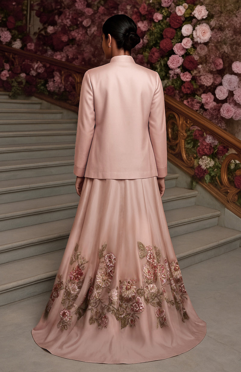 Blush Pink Resham Sequin and Beads Embroidered Skirt Set