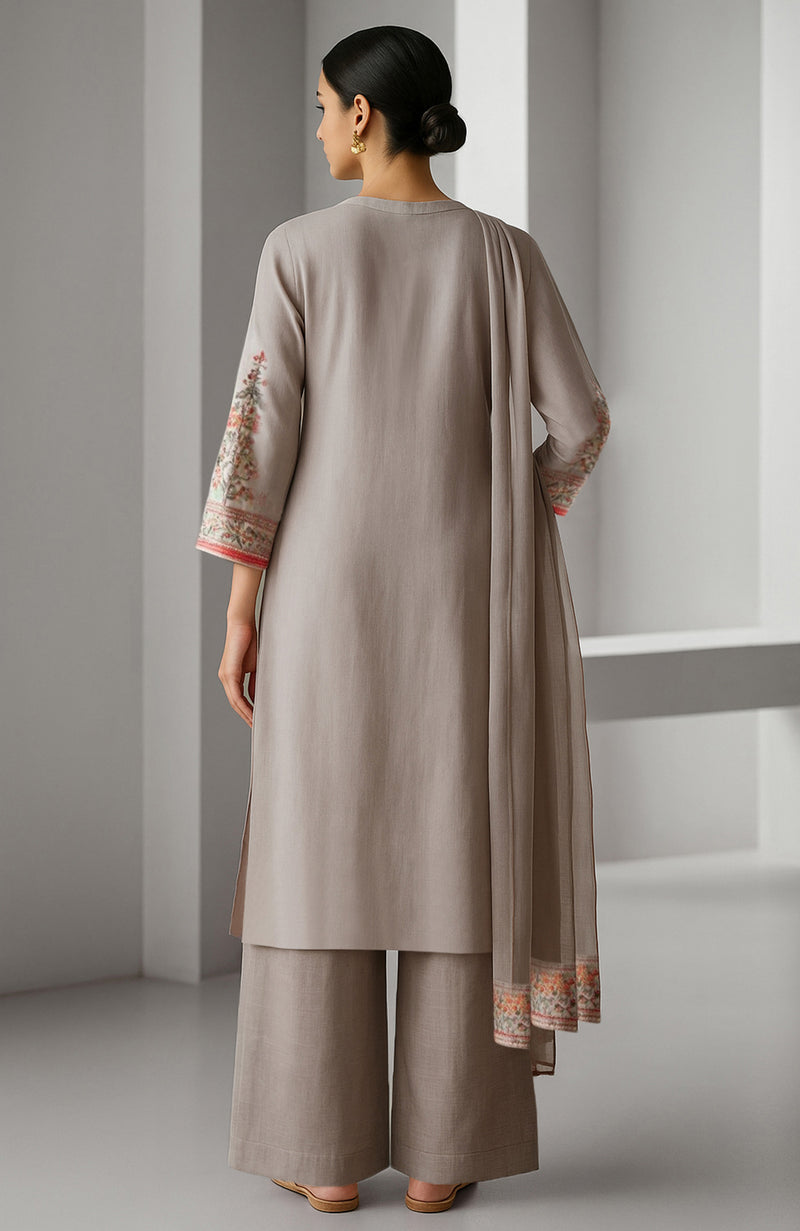 Taupe Beige Embroidered Kurta Set
