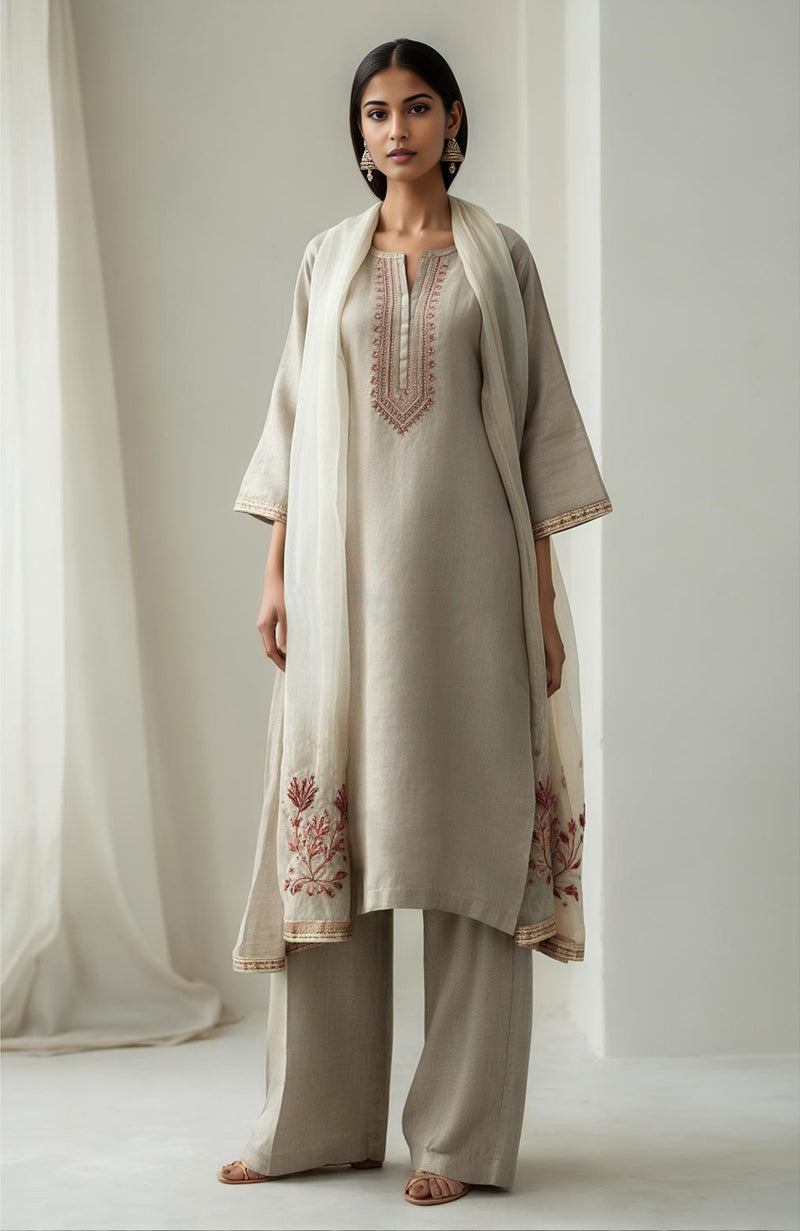 Ivory Smoke Embroidered Kurta Set