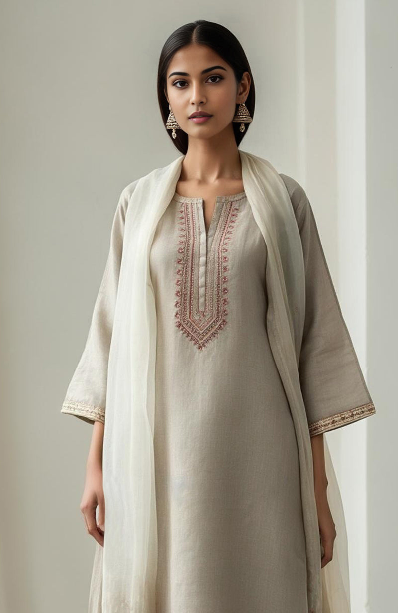 Ivory Smoke Embroidered Kurta Set
