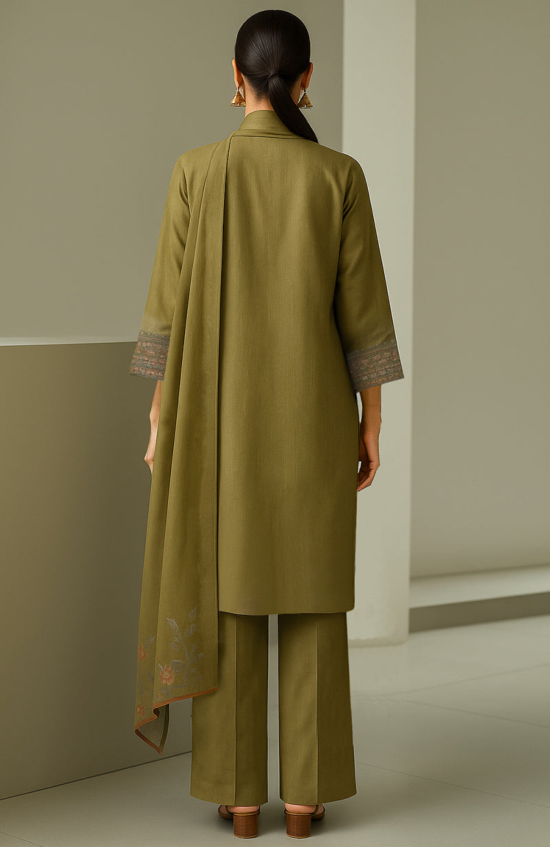 Olive Sandstone Embroidered Kurta Set