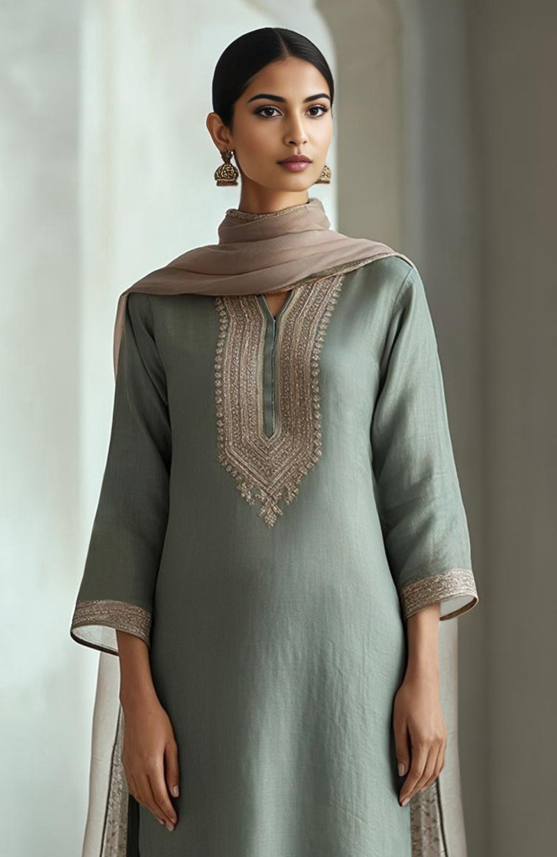 Eucalyptus Green Embroidered Kurta Set