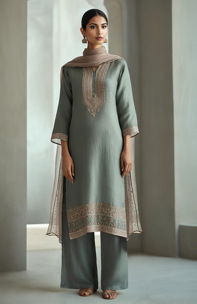 Eucalyptus Green Embroidered Kurta Set
