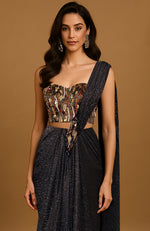 Woodstock Noir Glimmer Draped Corset Saree