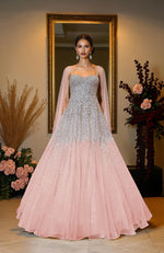 NAIRA- Champagne Gold Crystal & Pearl Beads Hand Embroidered Princess Gown
