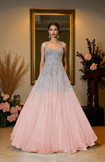 NAIRA- Champagne Gold Crystal & Pearl Beads Hand Embroidered Princess Gown