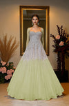 NAIRA- Champagne Gold Crystal & Pearl Beads Hand Embroidered Princess Gown