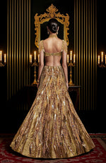 LAILA- Gold Hand Embroidered Lehenga Set With Cape