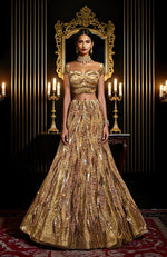 LAILA- Gold Hand Embroidered Lehenga Set With Cape