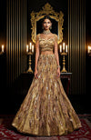 LAILA- Gold Hand Embroidered Lehenga Set With Cape