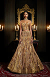 LAILA- Gold Hand Embroidered Lehenga Set With Cape