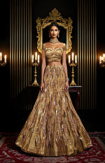 LAILA- Gold Hand Embroidered Lehenga Set With Cape