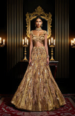 LAILA- Gold Hand Embroidered Lehenga Set With Cape