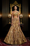 LAILA- Gold Hand Embroidered Lehenga Set With Cape