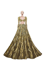 LAILA- Gold Hand Embroidered Lehenga Set With Cape