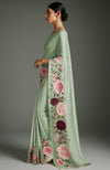 Sage Green Peony and Roses Embroidered Saree