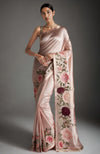 Blush Pink Peony and Roses Embroidered Saree